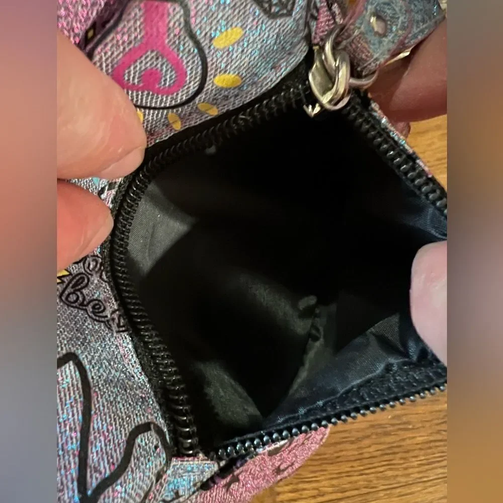 Gorgeous Glittery & metallic purple/blue w/graphics square Claire’s crossbody